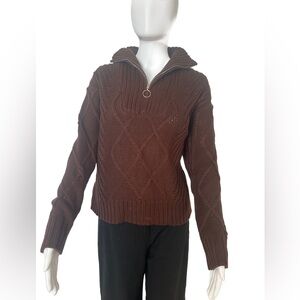 KLESIS Women’s Brown Quarter Zip Cable Knit Collared Sweater - Small/Med